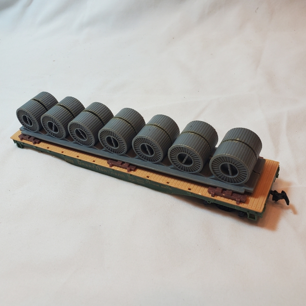 Great Northern Vtg Mantua Tyco #42953 Flat Car w/Coil Cable Liad Toy Train Car